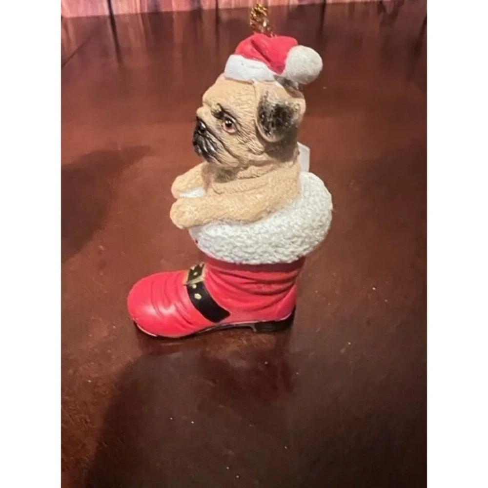 Pug Dog In Santa Boot Christmas Ornament 4